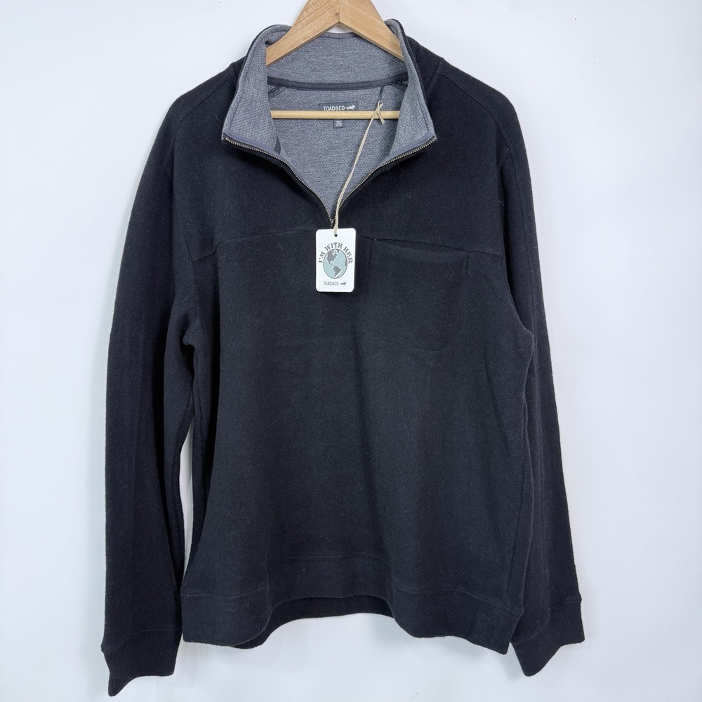Toad&Co Mens Large Black Wool Blend Quarter Zip Pullover Sweater Midweight NWT‎